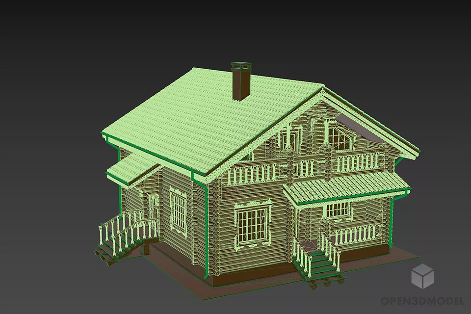 Small Wood House With Chimney 3d model 2