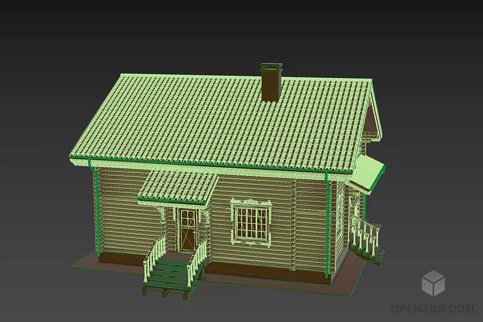 Small Wood House With Chimney 3d model 3