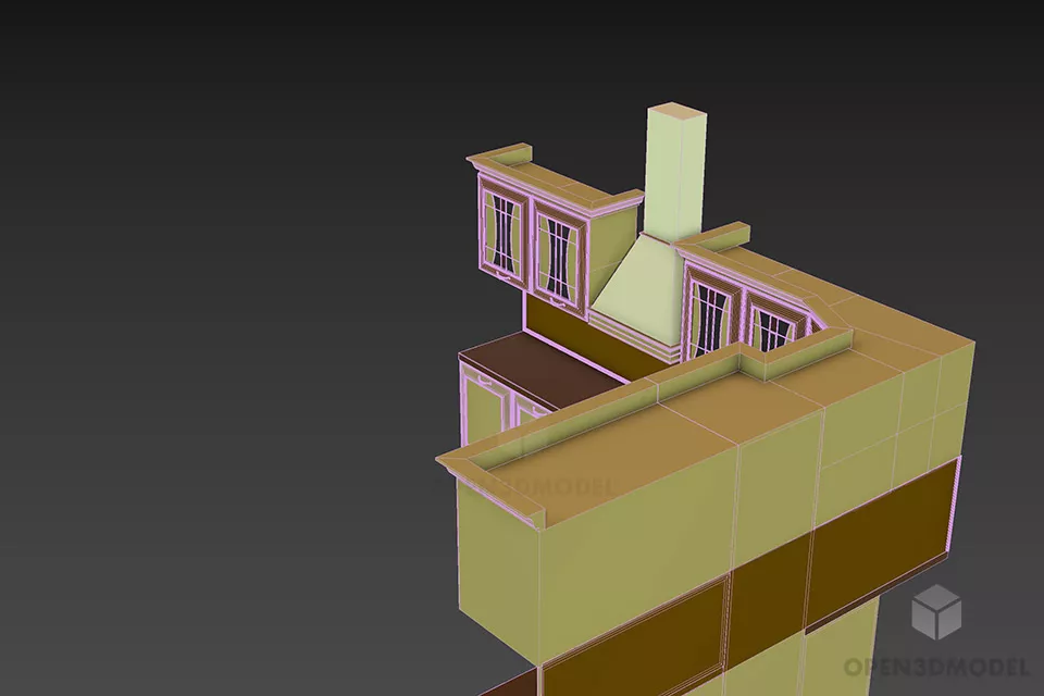 Kitchen Cabinet Red Wood With Hood 3d model 2