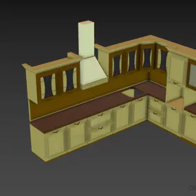 Kitchen Cabinet Red Wood With Hood 3d model