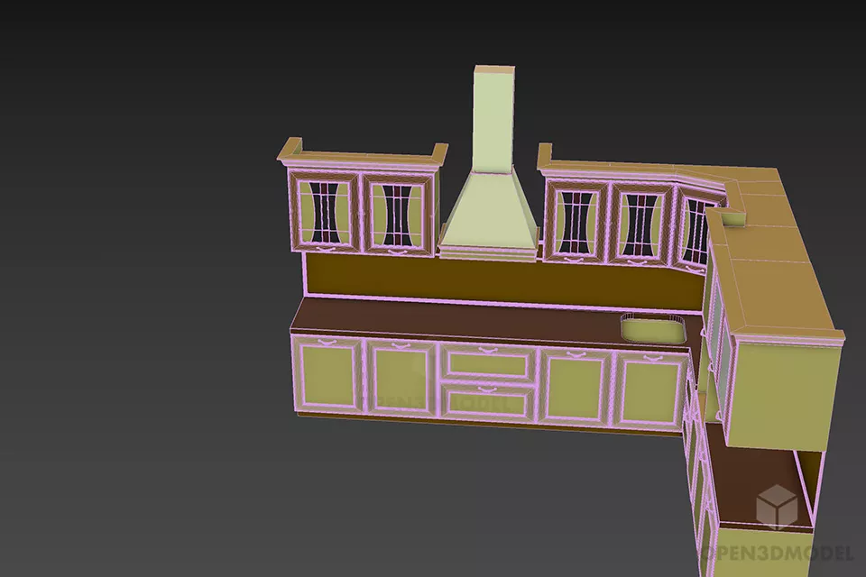 Kitchen Cabinet Red Wood With Hood 3d model 3