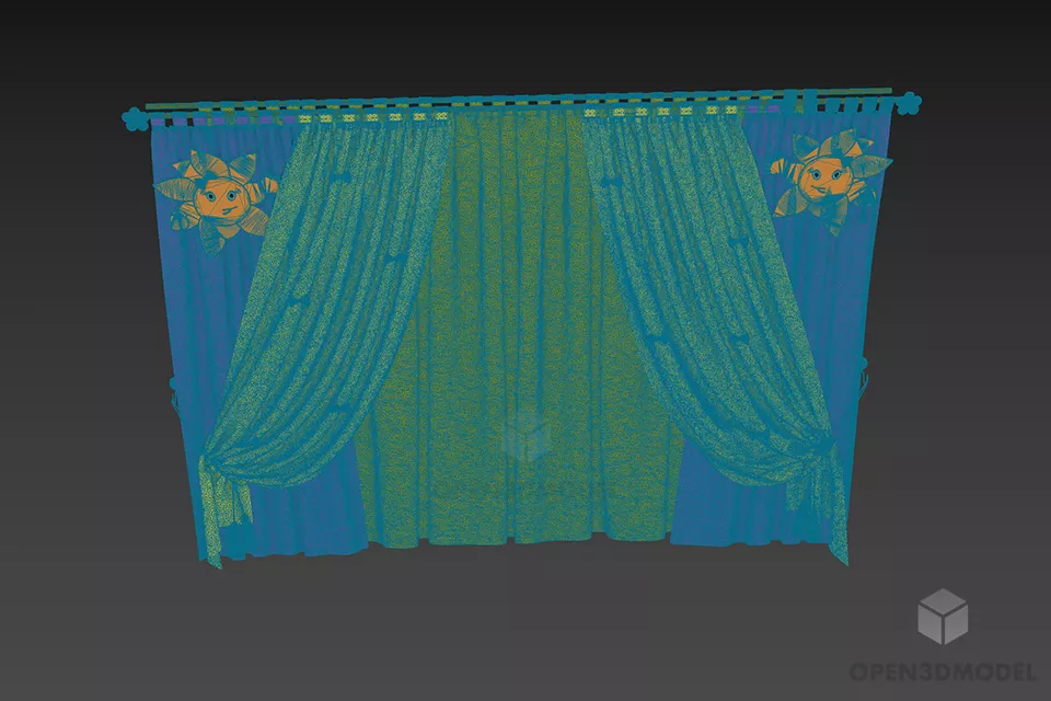 Colorful Windows Curtain Three Layers 3d model 3