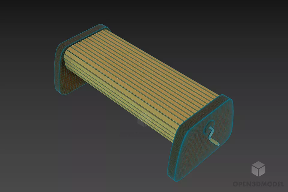 Low Wooden Bench Japanese Style 3d model 2