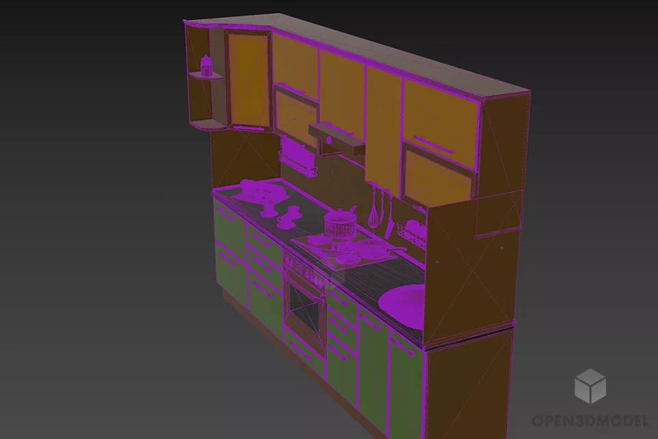 Side Kitchen Cabinet Full Set With Oven, Stove 3d model 2