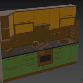 Side Kitchen Cabinet Full Set With Oven, Stove 3d model