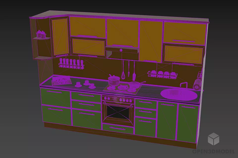 Side Kitchen Cabinet Full Set With Oven, Stove 3d model 3
