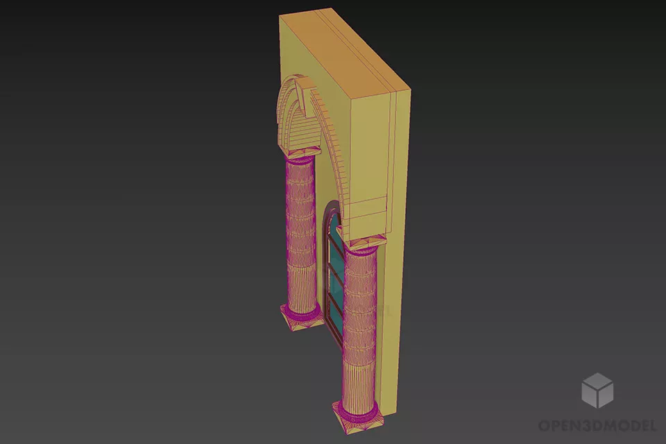 Antique Curved Top Window With Rome Columns Decoration 3d model 2