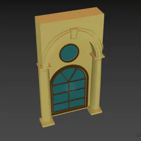Antique Curved Top Window With Rome Columns Decoration 3d model