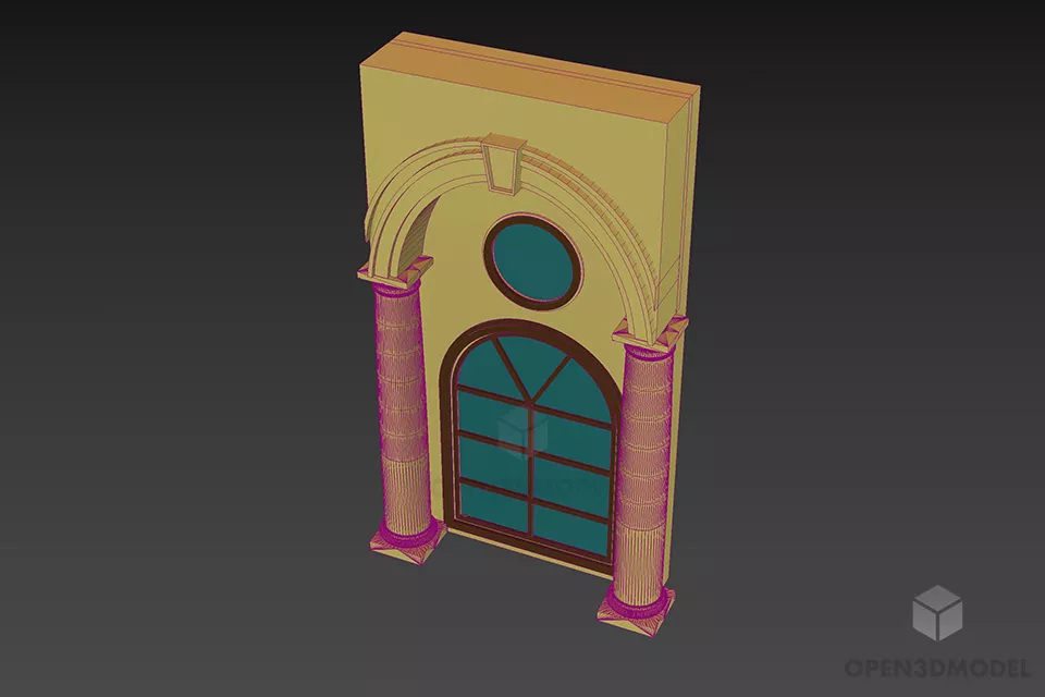 Antique Curved Top Window With Rome Columns Decoration 3d model 3