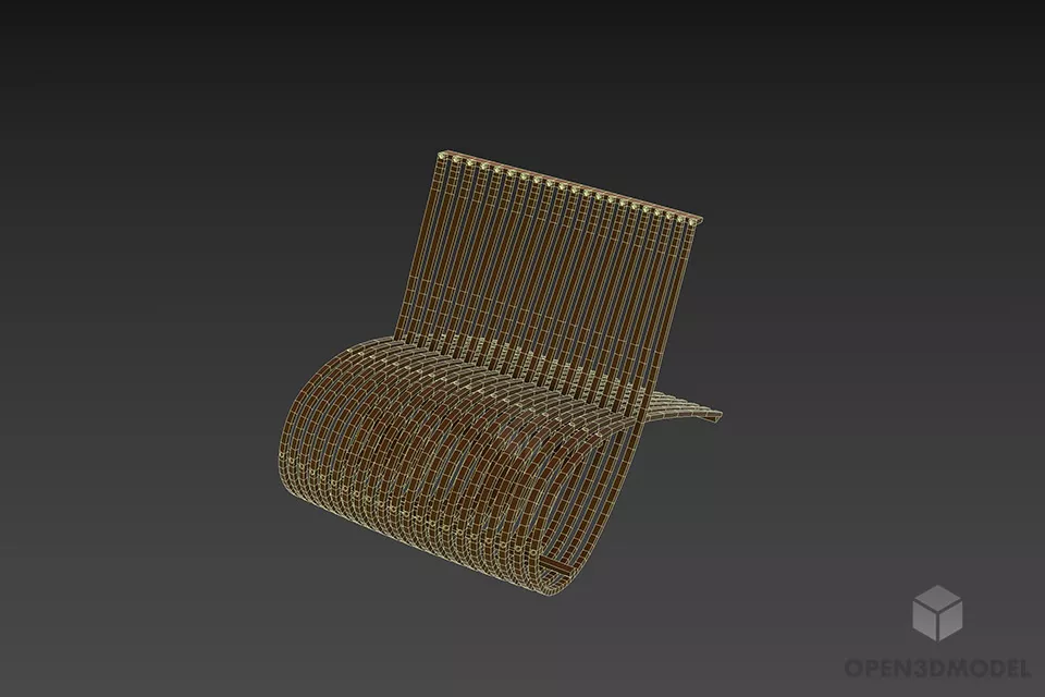Lounge Chair Curved Solid Beech Wood 3d model 2