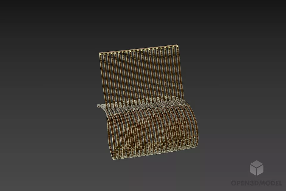 Lounge Chair Curved Solid Beech Wood 3d model 3