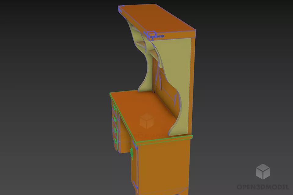 Antique Work Desk Rack With Upper Bookshelf 3d model 2