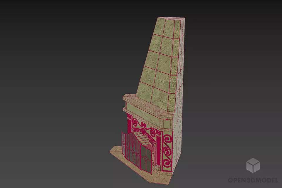 Antique Stone Fireplace With Carved Edge 3d model 2