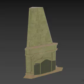 Antique Stone Fireplace With Carved Edge 3d model
