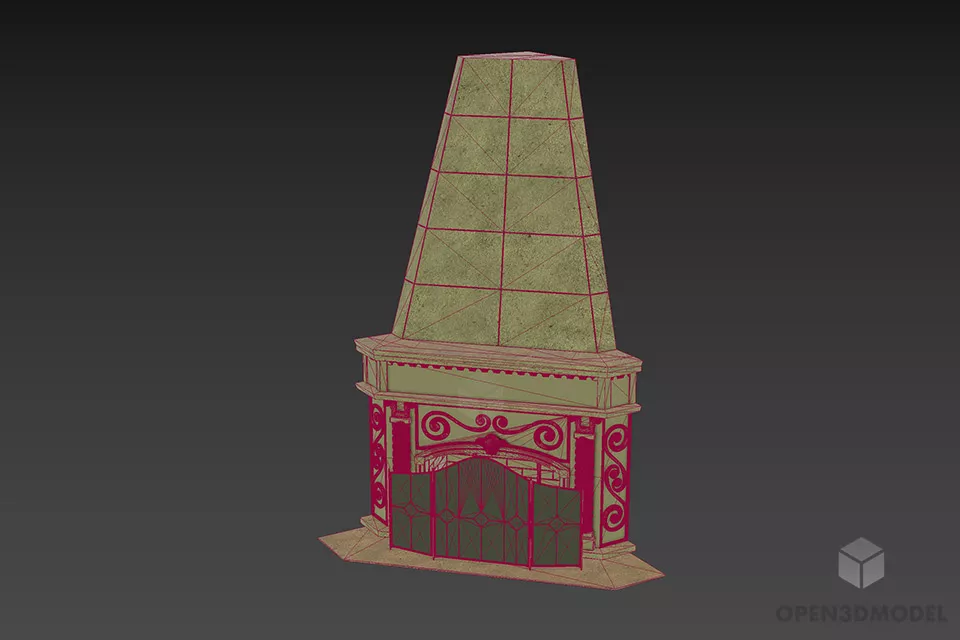 Antique Stone Fireplace With Carved Edge 3d model 3