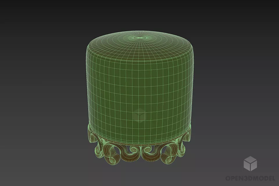 Cylinder Seat Upholstered With Carved Stand 3d model 2