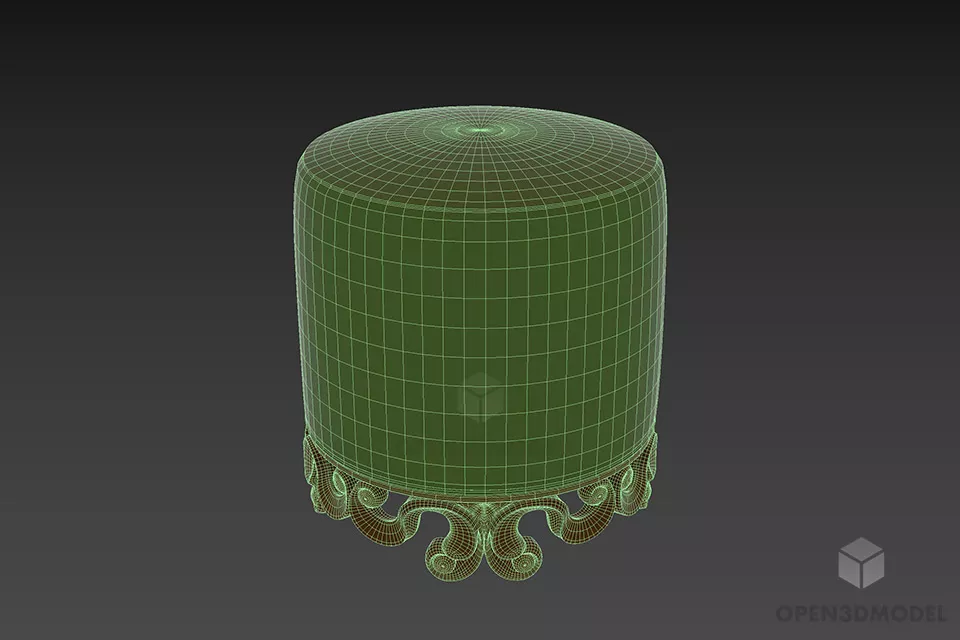 Cylinder Seat Upholstered With Carved Stand 3d model 3