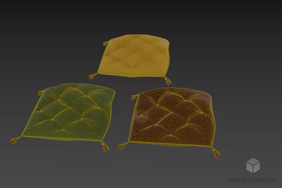 Set Of Pillow With Edges Decoration 3d model 3