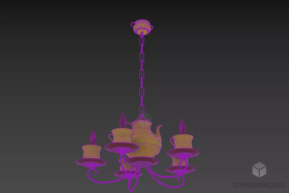 Small Chandelier Brass Arm Bellon 3d model 2