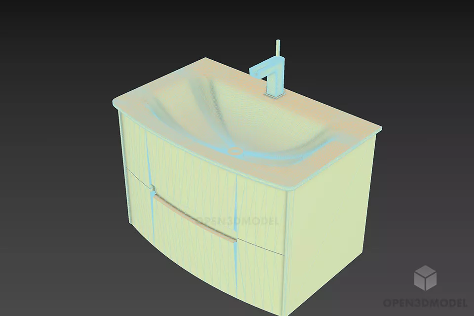 Washbasin With Ceramic Material And Brass Tap 3d model 2