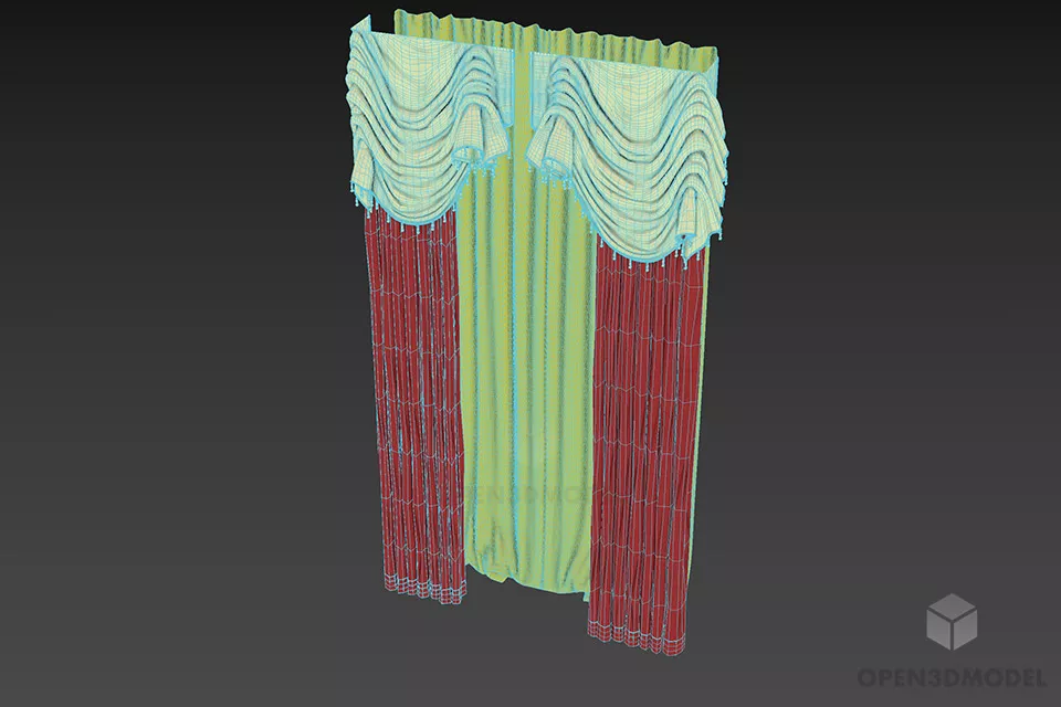 Classic Style Curtain With Top Decorative 3d model 3