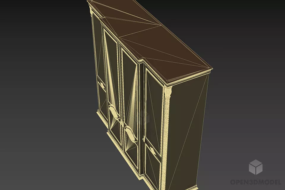 Mirror Wardrobe Walnut Wood With Decorative Handle 3d model 2