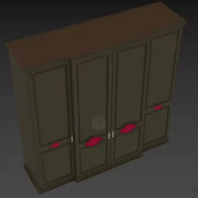 Mirror Wardrobe Walnut Wood With Decorative Handle 3d model