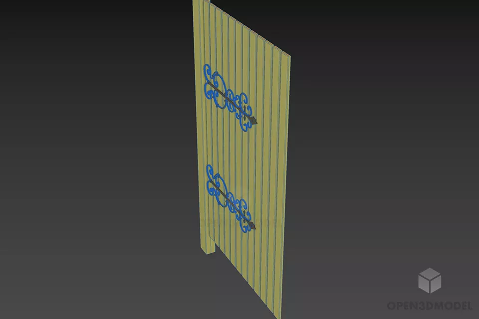 Wooden Fence With Brass Decorative 3d model 2