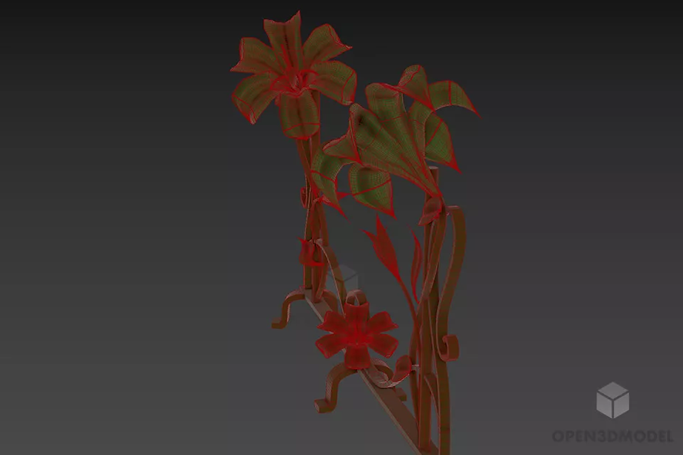 Brass Floral Plant Decorative 3d model 2