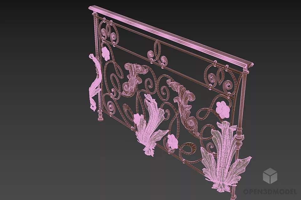 Iron Handrail With Floral Decoration 3d model 2