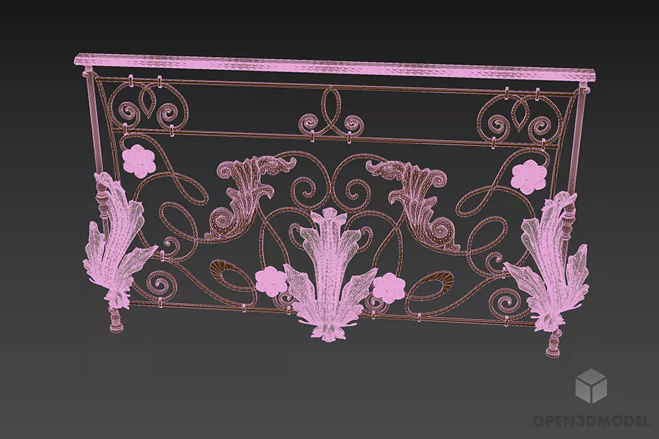 Iron Handrail With Floral Decoration 3d model 3