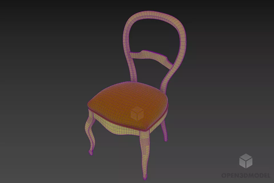 Restaurant Chair Retro Style, Wood Chair 3d model 2
