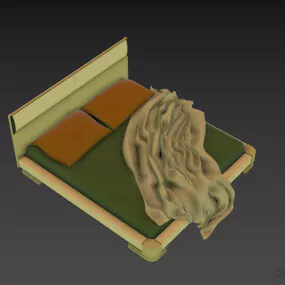 Hotel Double Bed With Wrinkled Blanket 3d model