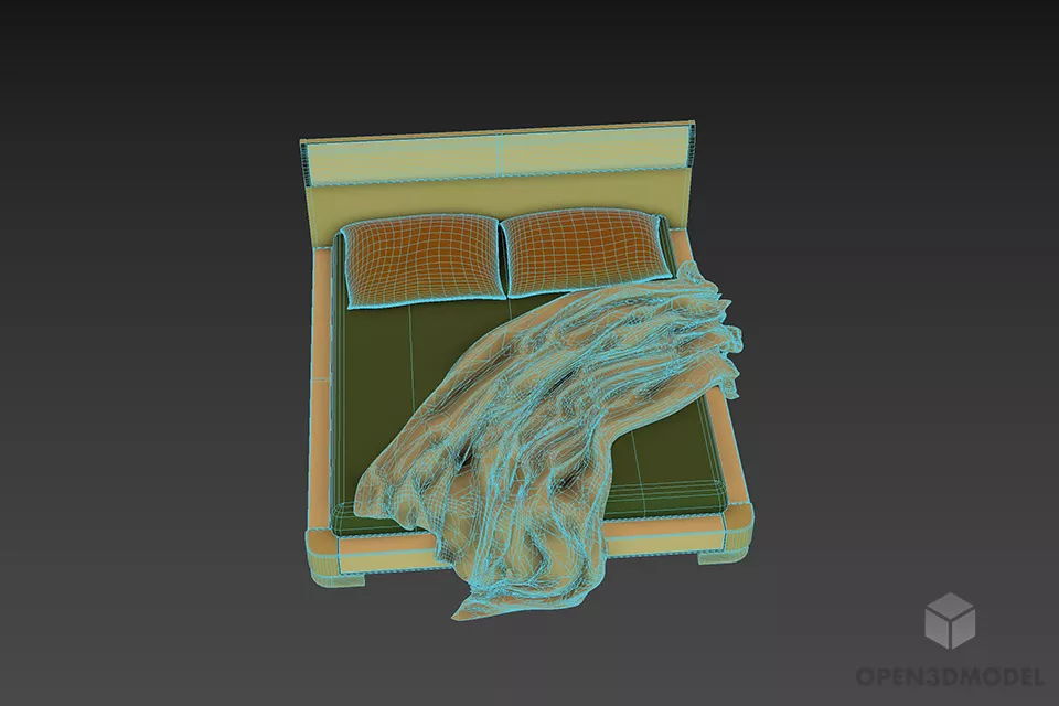 Hotel Double Bed With Wrinkled Blanket 3d model 3