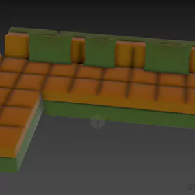 Sectional Sofa Curved Side Edge With Pillow 3d model