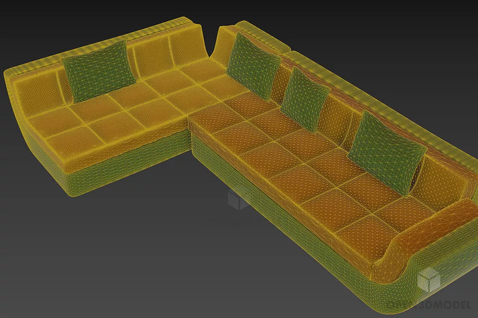Sectional Sofa Curved Side Edge With Pillow 3d model 3