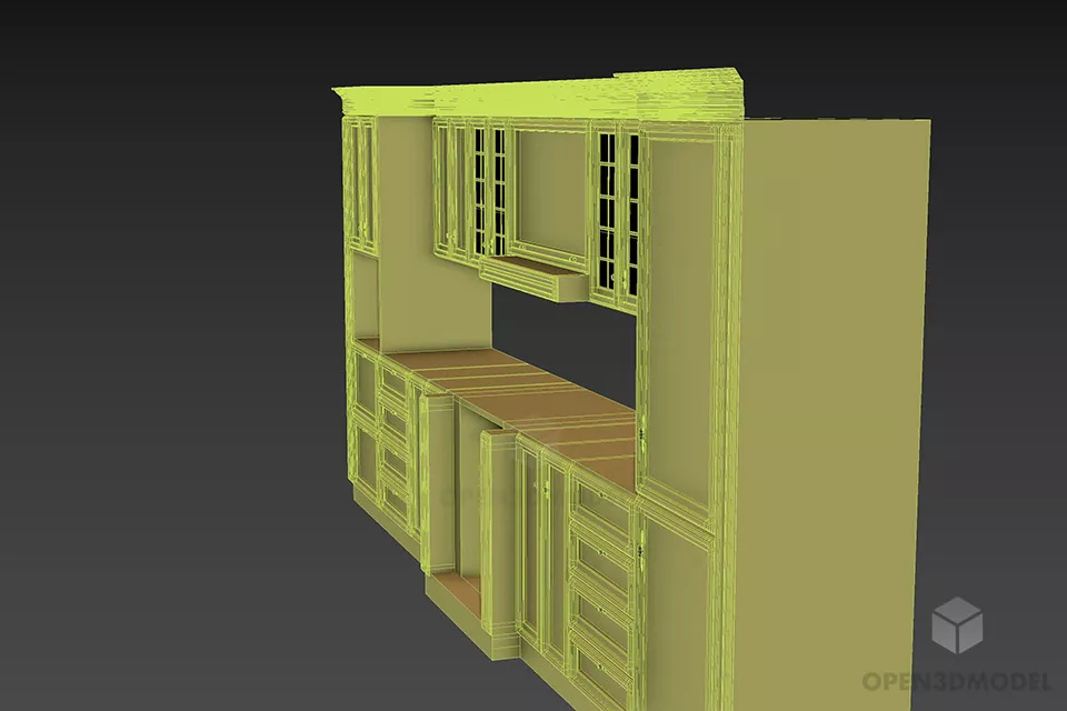 Wooden Kitchen Cabinet Without Appliance 3d model 2