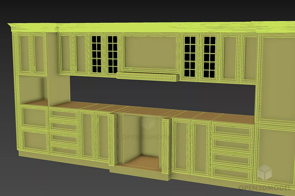 Wooden Kitchen Cabinet Without Appliance 3d model 3
