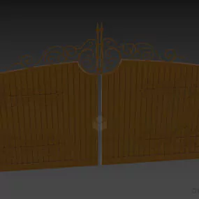 Boutique Iron Gate With Wooden Panel 3d model