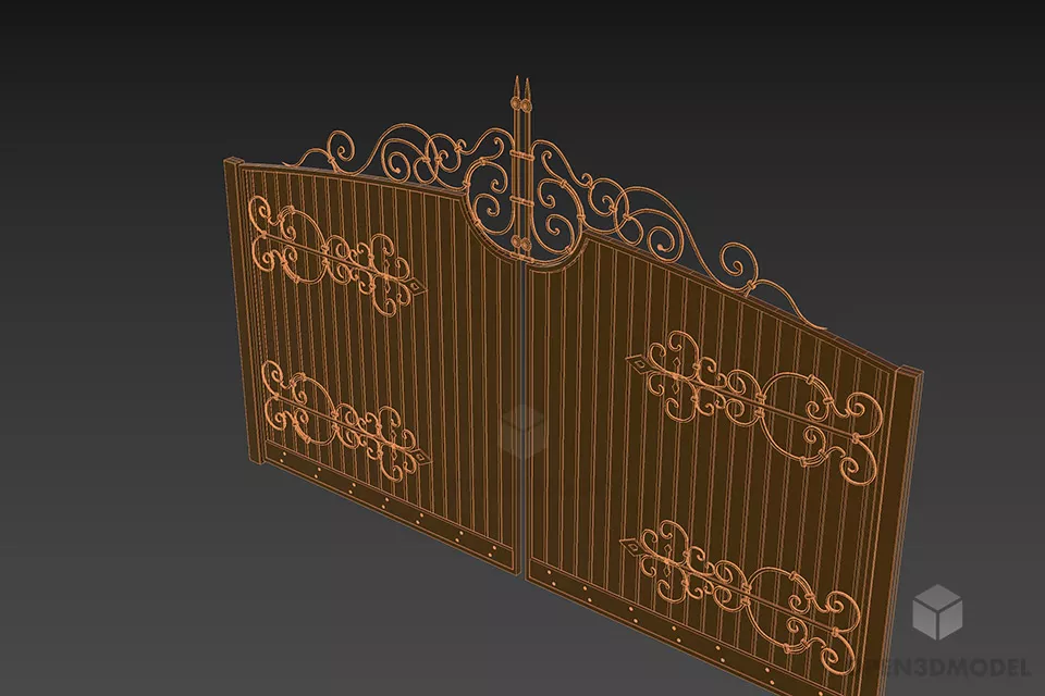 Boutique Iron Gate With Wooden Panel 3d model 3