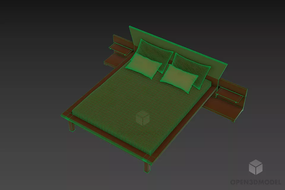Hotel Simple Bed Gautier With Nightstand 3d model 2
