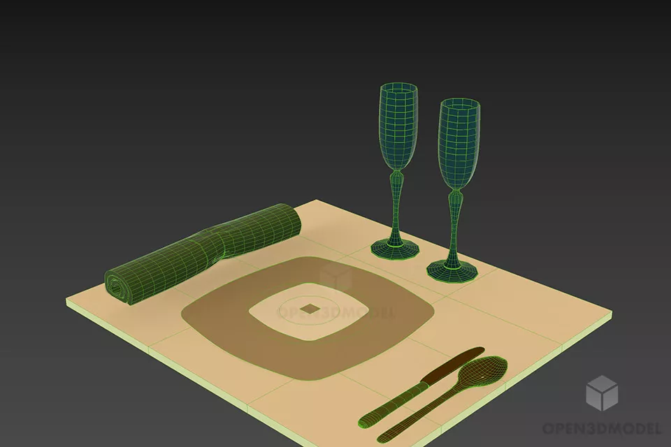 Set Of Tableware Utensil With Twin Glass 3d model 2