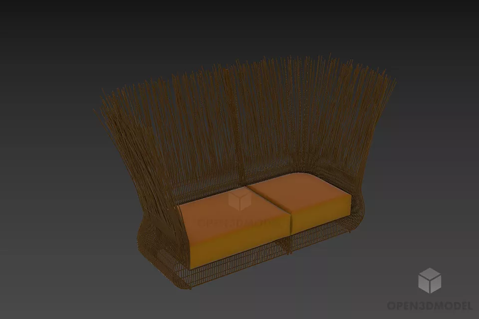 Leather Sofa Two Seats With Inox Frame 3d model