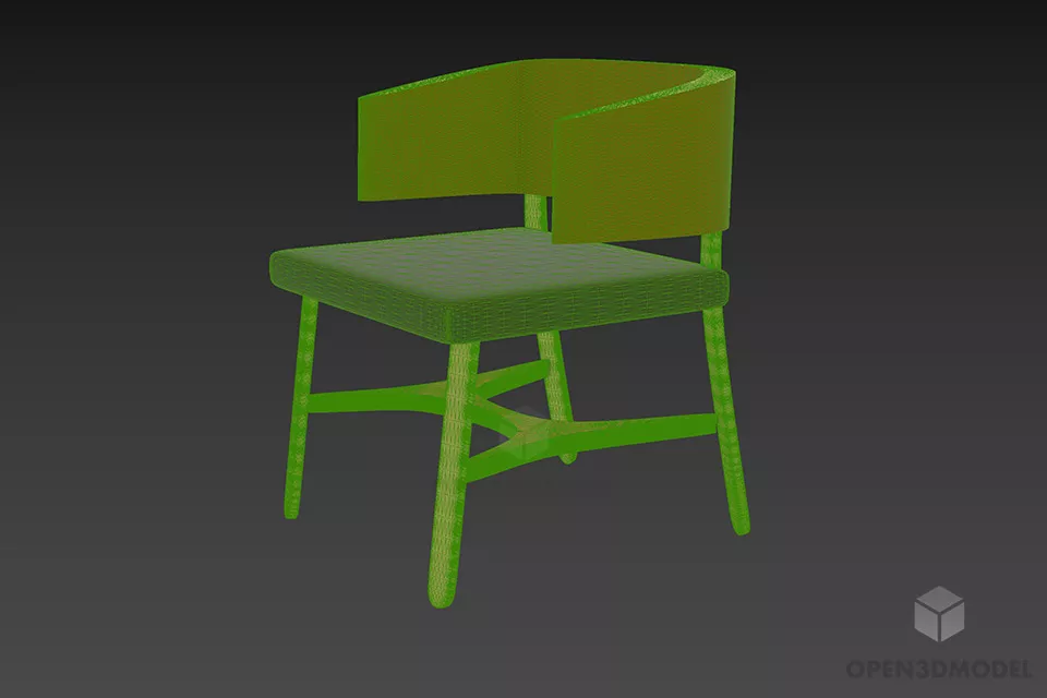 Office Restaurant Chair With Curved Back Panel 3d model 2