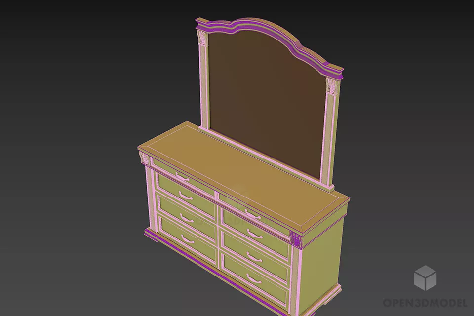 Bedroom Dressing With Antique Mirror Frame 3d model 2