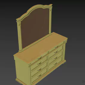 Bedroom Dressing With Antique Mirror Frame 3d model