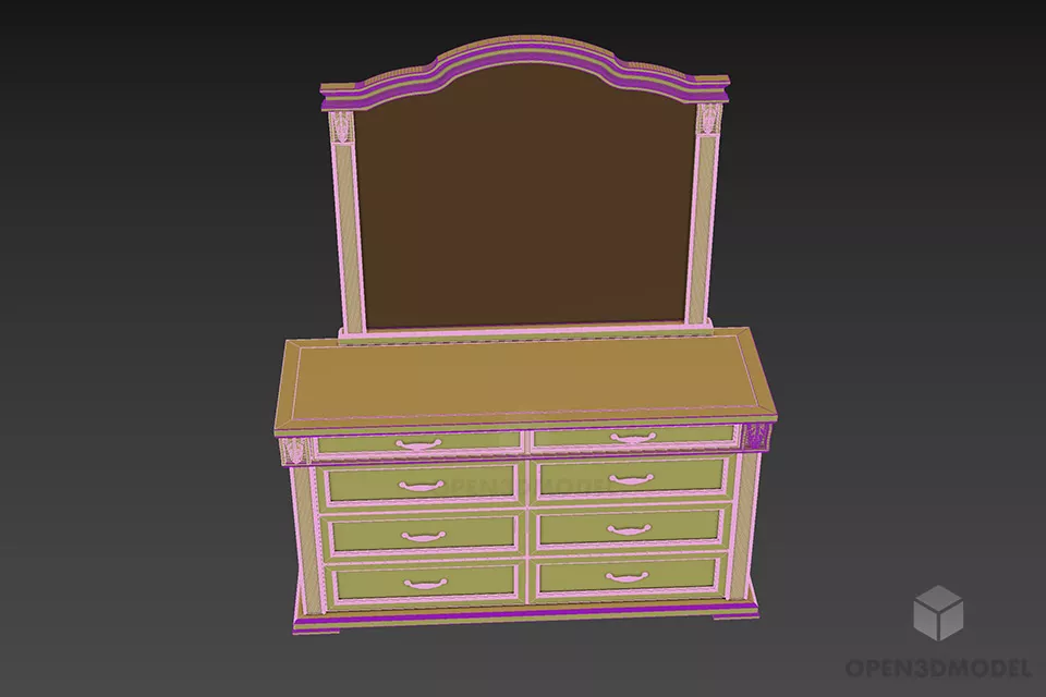 Bedroom Dressing With Antique Mirror Frame 3d model 3