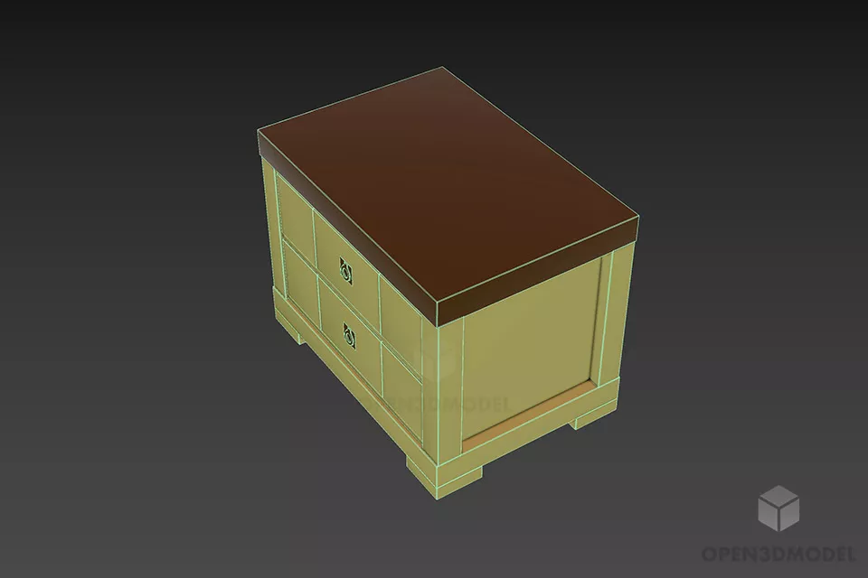 Nightstand Walnut Wooden Material 3d model 2