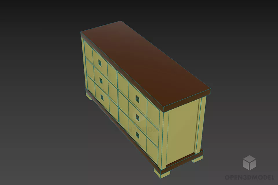 Antique Walnut Wooden Locker Furniture 3d model 2