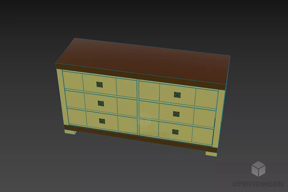 Antique Walnut Wooden Locker Furniture 3d model 3